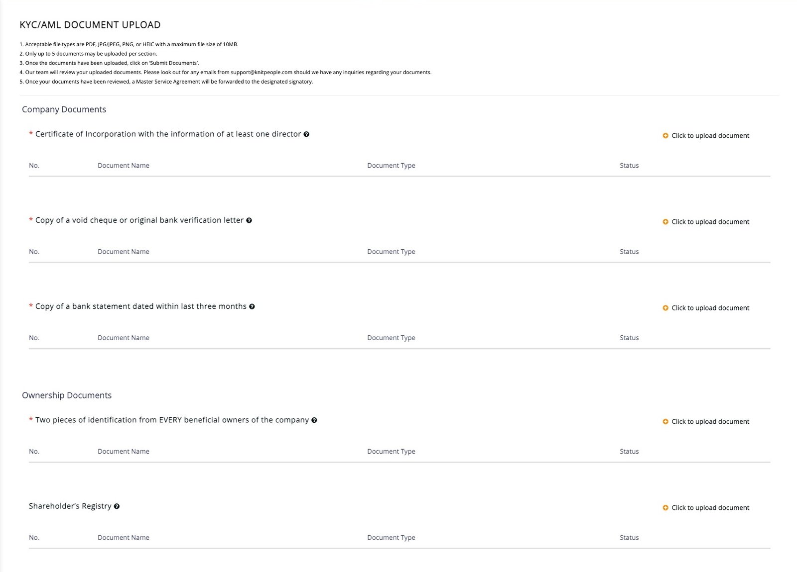 KYC AML Documents Screenshot